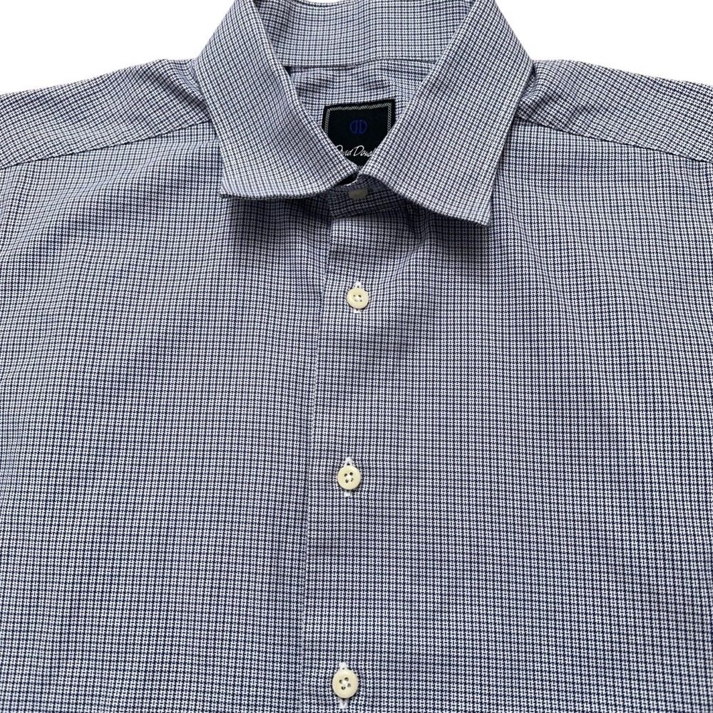 David Donahue Shirt Mens 17.5-34/35 Long Sleeve Dress Trim Fit Houndstooth Blue